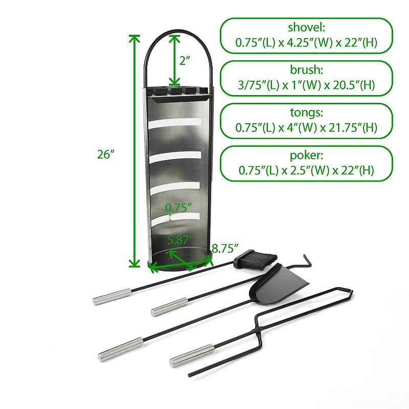 Mind Reader 4 Piece Fireplace Iron Steel Tool Set