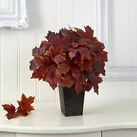 18" Burgundy Autumn Maple Leaf Plant in Embossed Black Planter