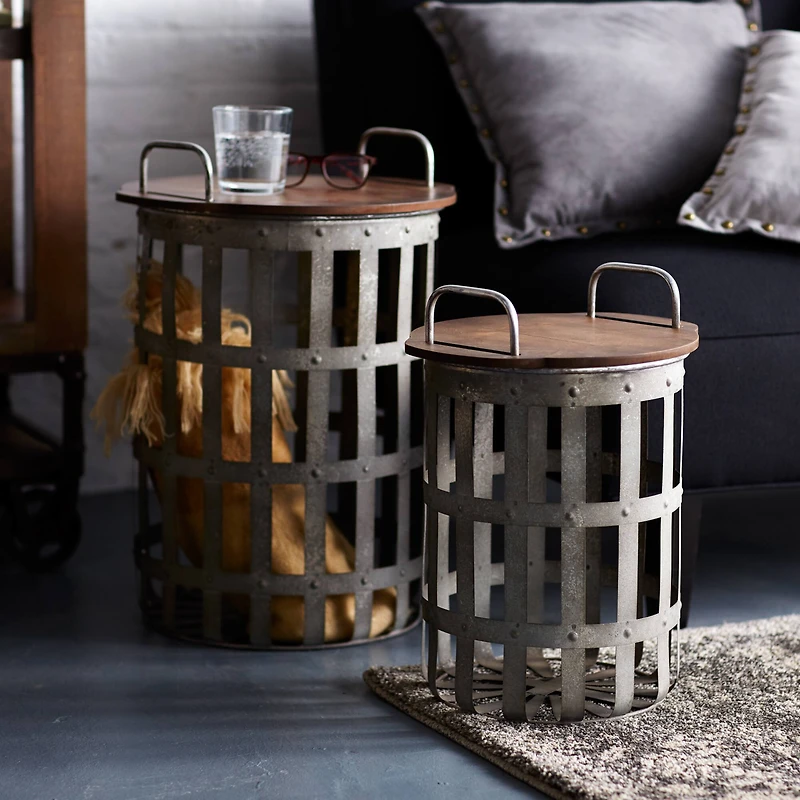 Metal and Wood Side Tables Set