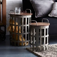 Metal and Wood Side Tables Set