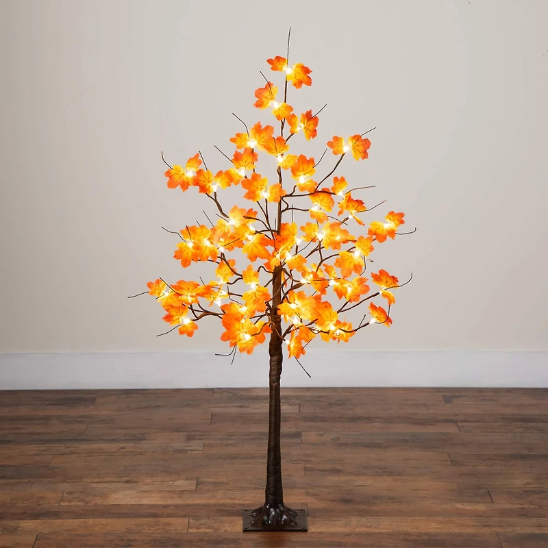 4ft. Pre-Lit Minimalist Autumn Maple Artificial Fall Tree with 56 Warm White LED Lights