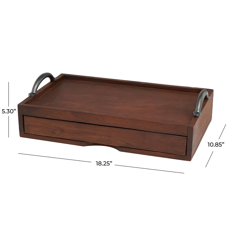 18.25" Wood Hidden Drawer Tray with Black Metal Handles