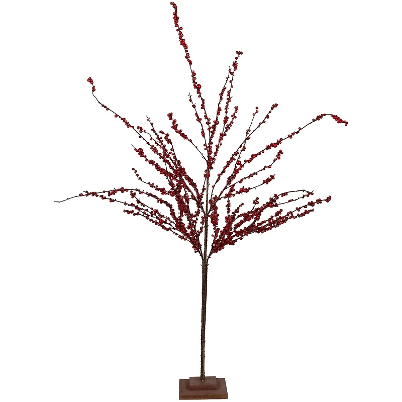 4ft. Unlit Red Berry Artificial Twig Christmas Tree with Square Stand