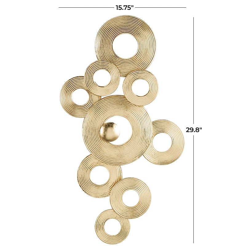 Gold Metal Abstract Stacked Circle Ring Wall Decor with Groove Texture