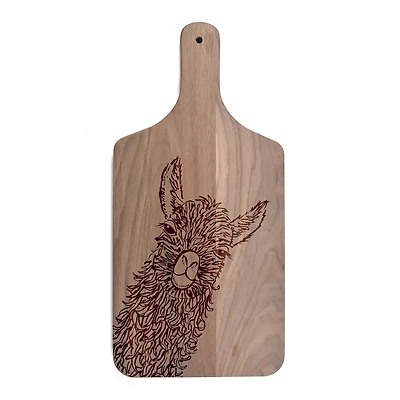 8" x 17" Llama Sweet Cheeks Walnut Paddle Cutting Board