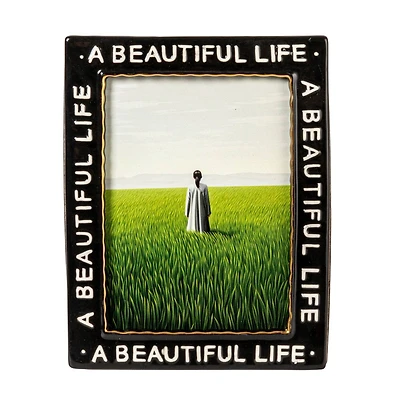 Hello Honey® Black Stoneware Photo Frame with A Beautiful Life Text