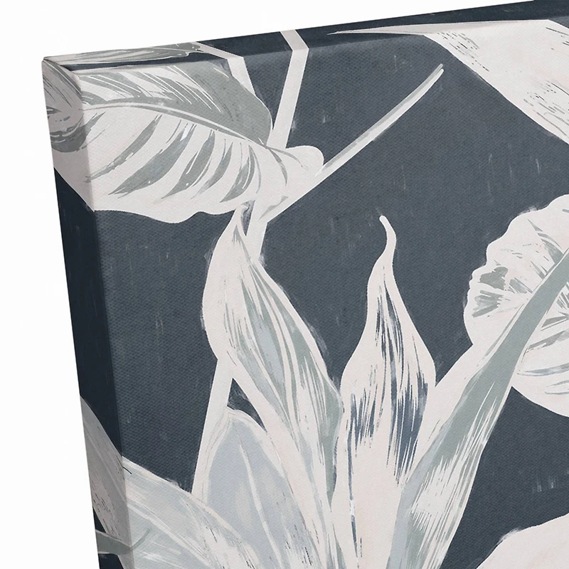 Navy Botanical Leaves Canvas Wall Art