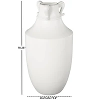 18.25" White Ceramic Sleek Amphora Vase with Scroll Handles
