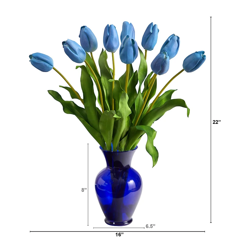 22" Light Blue Dutch Tulip Arrangement in Blue Vase