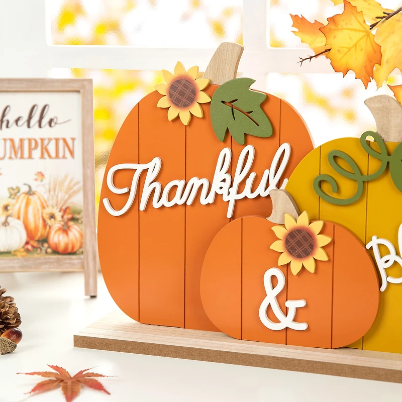Glitzhome® 16" Thanksgiving Wooden Pumpkins Table Décor