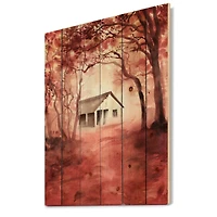 Designart - House In Red Autumn Woods