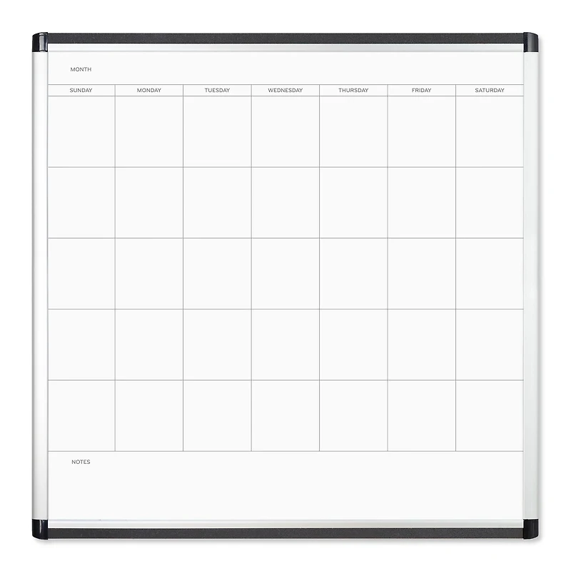 U Brands PINIT Silver 36" x 36" Aluminum Frame Magnetic Dry Erase Monthly Calendar Board