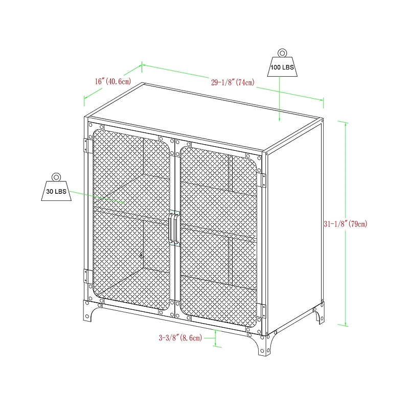 Walker Edison 30" Reclaimed Barnwood Industrial Mesh Metal Door Accent Cabinet
