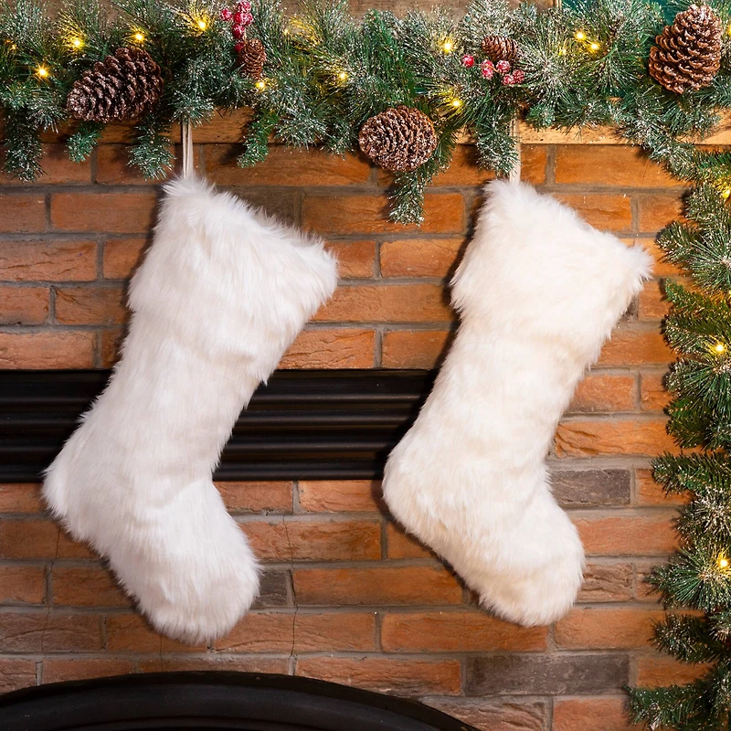 Glitzhome® 21" White Plush Stocking, Set Of 2