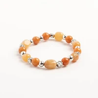 John Bead Peach Aventurine & Flower Bead Stretch Bracelet