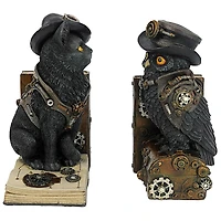 Design Toscano Knowledge Seekers Steampunk Cat and Owl Sculptural Bookends