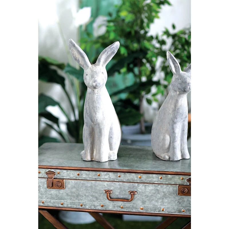 20" Gray Polystone Farmhouse Rabbit Garden Sculpture