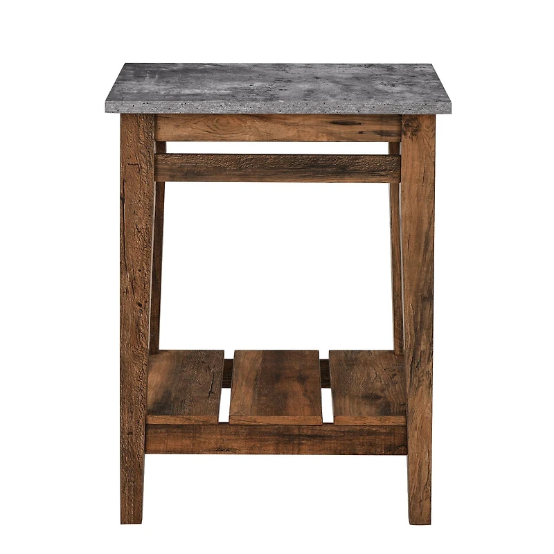 Walker Edison 18" Dark Concrete & Reclaimed Barnwood Farmhouse Trim Side Table