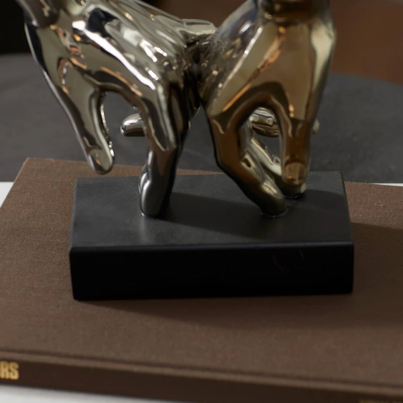 8" Silver Porcelain Hands Sculpture