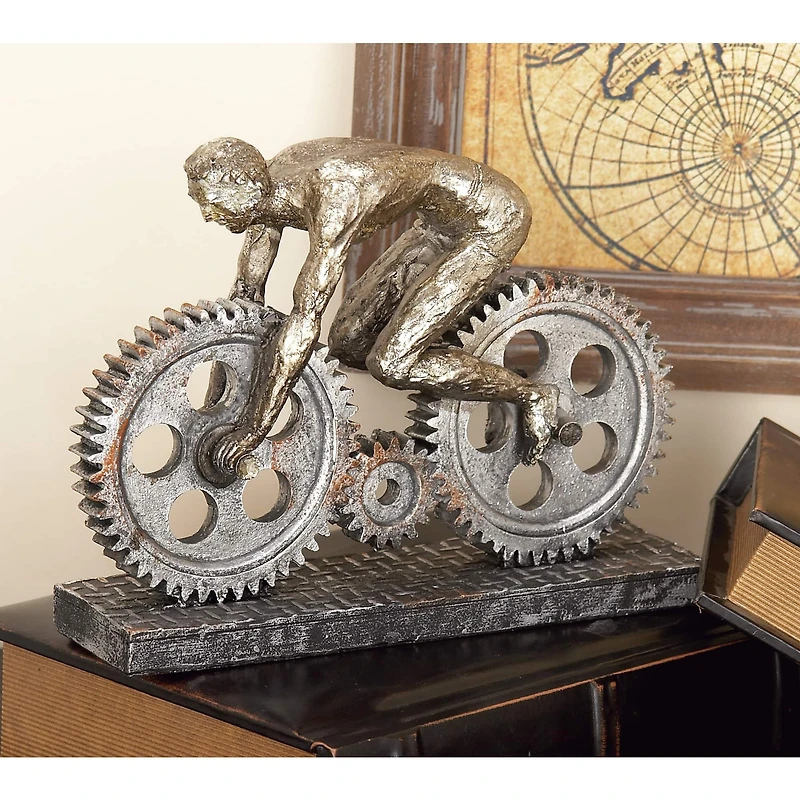 10" Silver Polystone Industrial Bicycle Sculpture