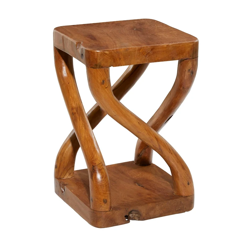 20" Brown Teak Wood Contemporary Stool