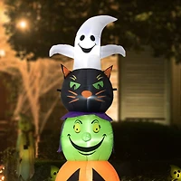 Glitzhome® 8ft. Lighted Halloween Inflatable Stacked Ghost, Black Cat, Witch & Pumpkin Décor