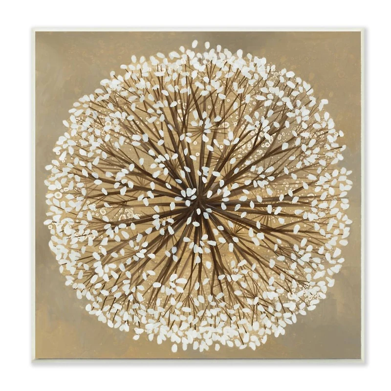 Stupell Industries Abstract Dandelion Flower Full Bloom Brown White Wood Wall Plaque