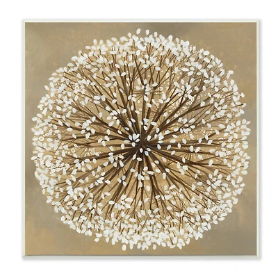 Stupell Industries Abstract Dandelion Flower Full Bloom Brown White Wood Wall Plaque