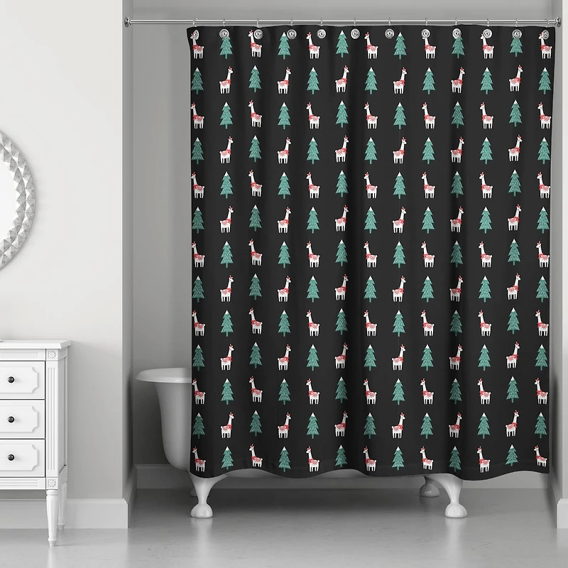Holiday Llama Pattern Shower Curtain