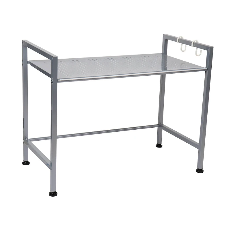 Mind Reader Silver Metal Rack Utility Shelf and Microwave Stand with Two Hooks