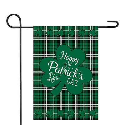 Happy St. Patrick's Day Plaid Outdoor Garden Flag 12.5" x 18"