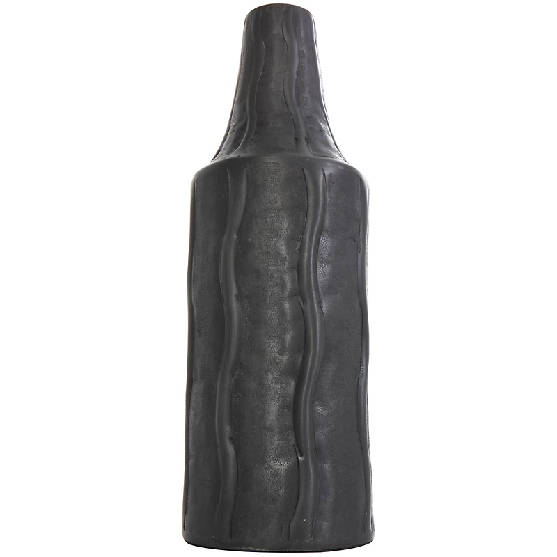 14" Black Metal Snakeskin Inspired Vase with Dimensional Wavy Accents