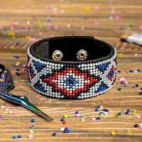 Wonderland Crafts Red & White Bead Artificial Leather Embroidery Bracelet Kit