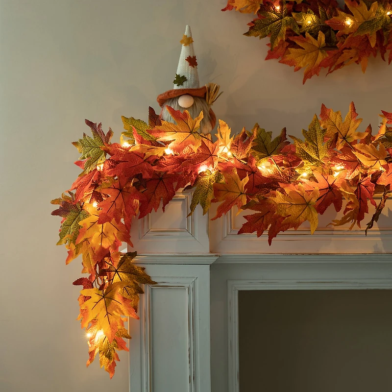 Glitzhome® 6ft. Fall Lighted Maple Leaves Garland with Timer