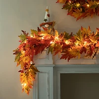 Glitzhome® 6ft. Fall Lighted Maple Leaves Garland with Timer