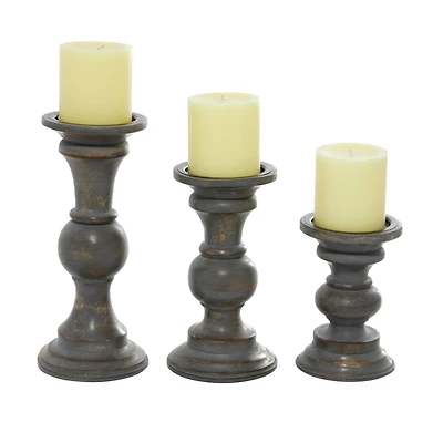 Mango Wood Country Cottage Candle Holder Set