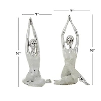 Set of 2 Silver Polystone Glam Yoga Sculpture, 7" x 16"