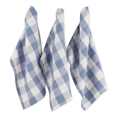 DII® Stonewash Blue Buffalo Check Dish Towels, 3ct.
