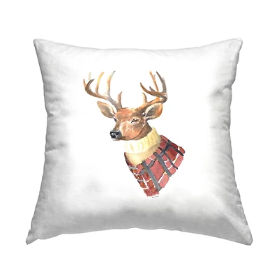 Stupell Industries Casual Deer Wearing Winter Red Plaid Coat Throw Pillow
