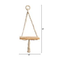 18" Boho Chic Wood Macrame Single Shelf Wall Art Decor