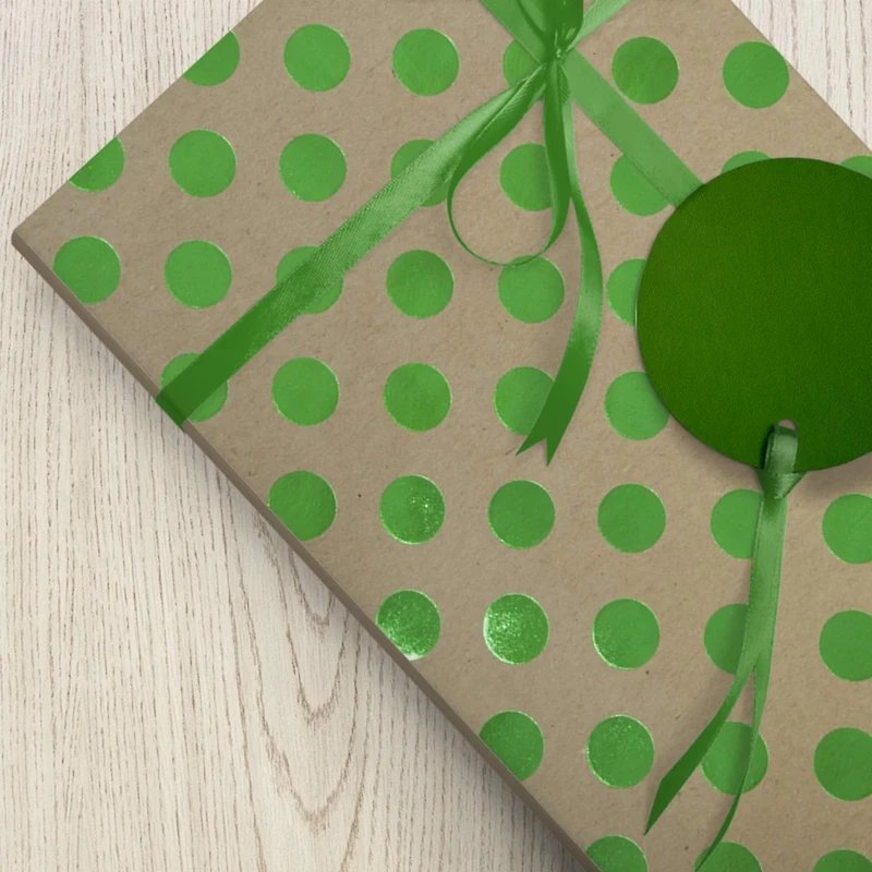 JAM Paper Green & Kraft Brown Polka Dot Gift Wrap