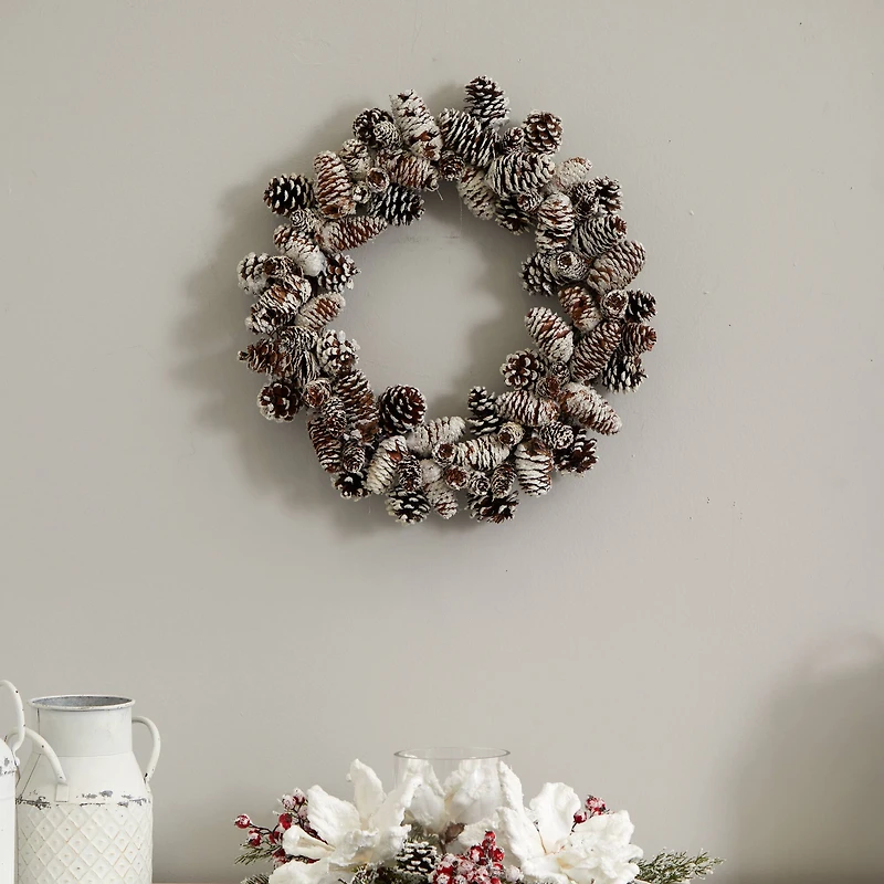 17" Snowy Pinecone Wreath