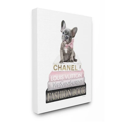 Stupell Industries Dashing French Bulldog and Iconic Fashion Bookstack Canvas Wall Art