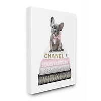 Stupell Industries Dashing French Bulldog and Iconic Fashion Bookstack Canvas Wall Art