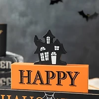 Glitzhome® 9.5" Happy Halloween Haunted House Block Sign