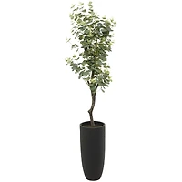 57" Green Faux Foliage Eucalyptus Artificial Tree With Black Plastic Pot