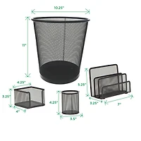 Mind Reader 4 Piece Black Desk Organizer Set with Metal Mesh Trash Can