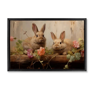 Stupell Industries Easter Bunnies with Garden Blooms Floating Frame Wall Art
