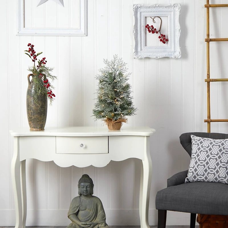 2ft. Pre-Lit Winter Frosted Artificial Christmas Tree in Burlap Base, Warm White LED Lights