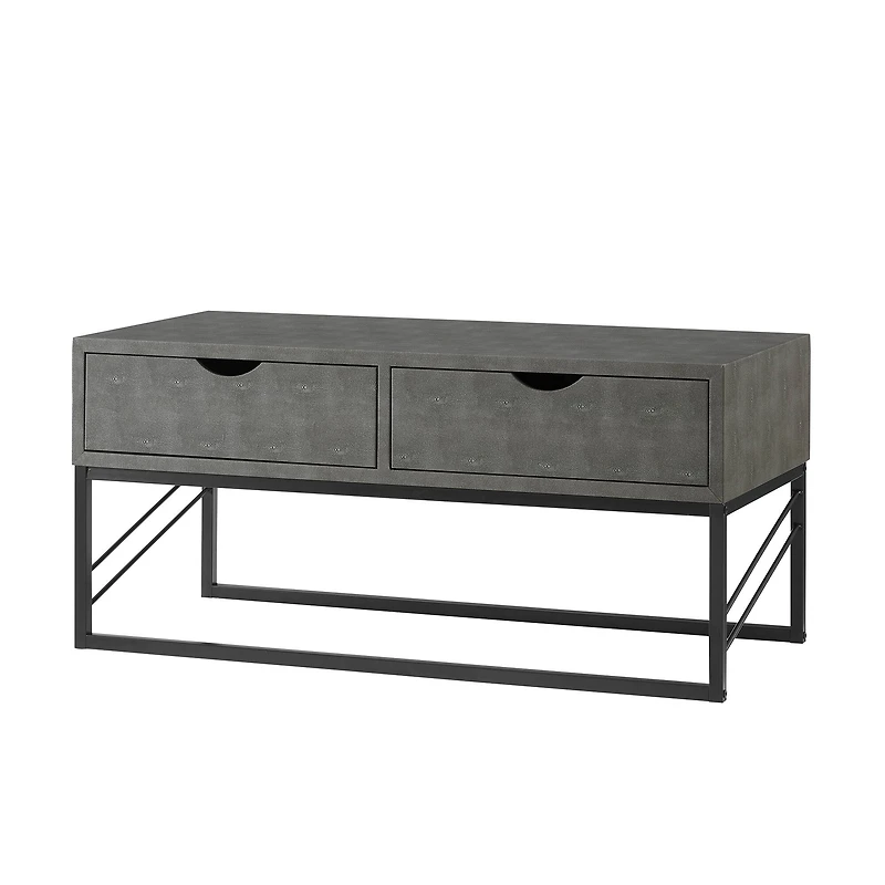 Gray 2-Drawer Faux Shagreen Coffee Table